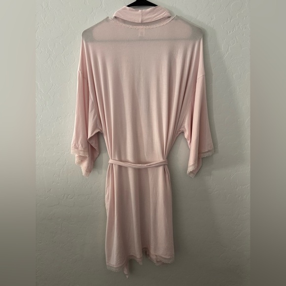 Victoria’s Secret Pink Kimono Robe M/L Lace Trim Belted Lounge Sleepwear Wrap - Picture 2 of 8